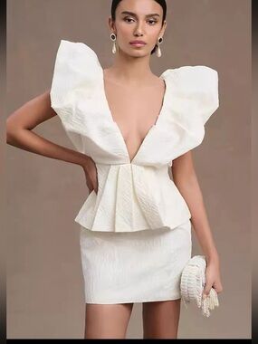 Ronny Kobo Calin Puff-Sleeve Peplum Mini Dress, 6 8 10 12
